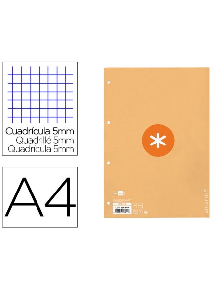 Recambio a4 antartik 80 hojas 90g/m2 cuadro 5mm...