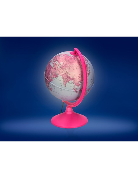 Globo terraqueo liderpapel con luz fisico y politico diametro 20 cm color rosa