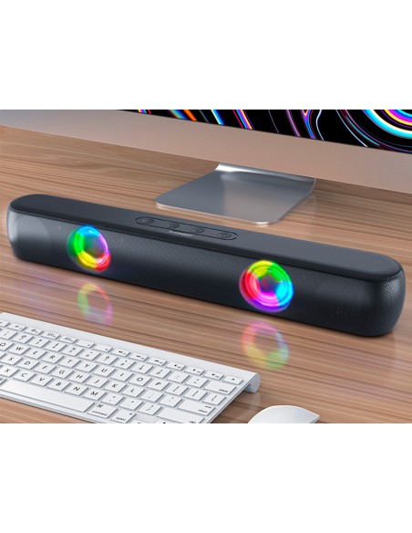 Barra de sonido q-connect bluetooth con iluminacion led y control de volumen color negro