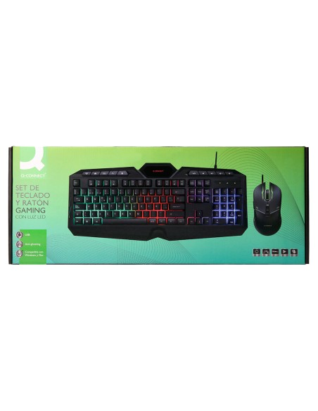 Set teclado y raton q-connect gaming con cable e iluminacion led color negro