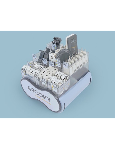 Expositor groovy sobremesa 62 piezas surtidas obsequio 1 auricular sport bluetooth neckband con microfono