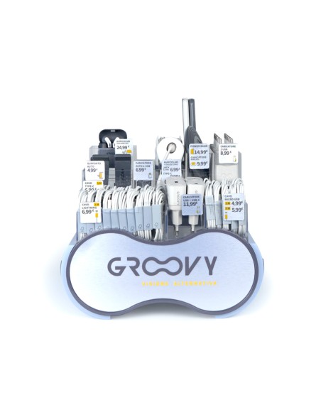 Expositor groovy sobremesa 62 piezas surtidas obsequio 1 auricular sport bluetooth neckband con microfono