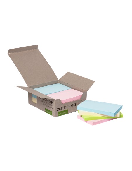Bloc de notas adhesivas quita y pon q-connect 76x127 mm 100% papel reciclado colores pasteles en caja de carton