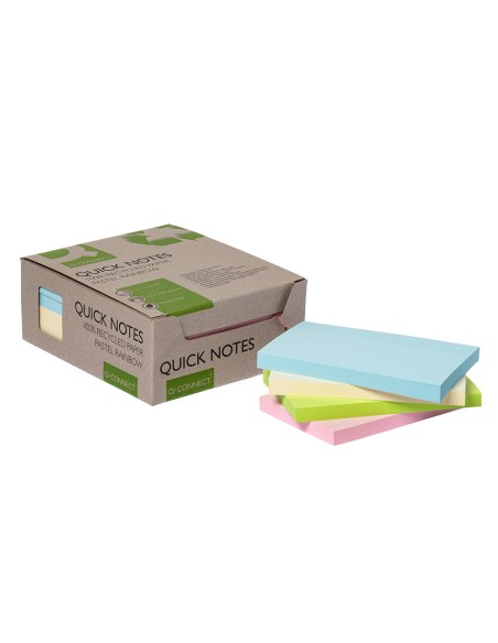 Bloc de notas adhesivas quita y pon q-connect 76x127 mm 100% papel reciclado colores pasteles en caja de carton