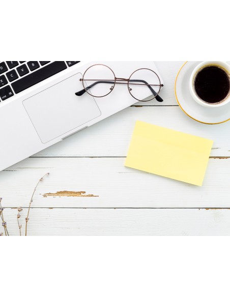 Bloc de notas adhesivas quita y pon q-connect 76x127 mm 100% papel reciclado amarillo en caja de carton