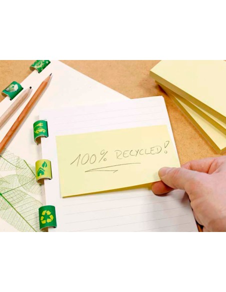 Bloc de notas adhesivas quita y pon q-connect 76x127 mm 100% papel reciclado amarillo en caja de carton