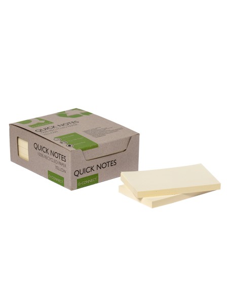 Bloc de notas adhesivas quita y pon q-connect 76x127 mm 100% papel reciclado amarillo en caja de carton