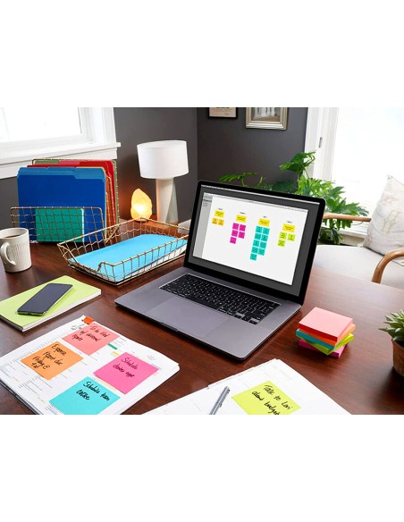 Bloc de notas adhesivas quita y pon q-connect 76x76 mm 100% papel reciclado colores pasteles en caja de carton