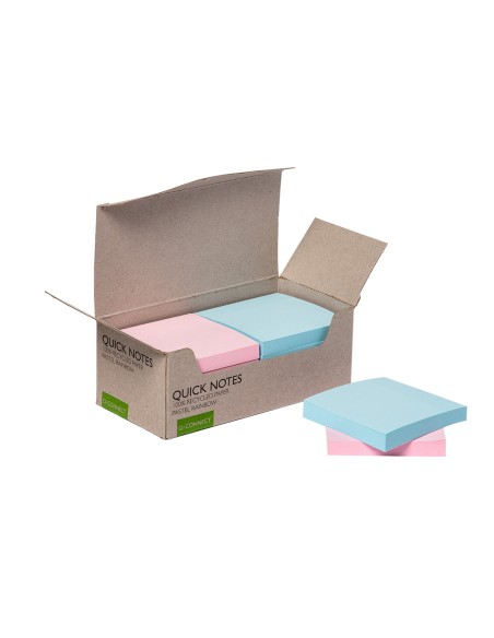 Bloc de notas adhesivas quita y pon q-connect 76x76 mm 100% papel reciclado colores pasteles en caja de carton