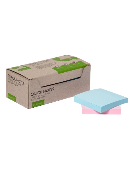 Bloc de notas adhesivas quita y pon q-connect 76x76 mm 100% papel reciclado colores pasteles en caja de carton