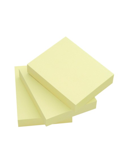 Bloc de notas adhesivas quita y pon q-connect 38x51 mm 100% papel reciclado amarillo en caja de carton
