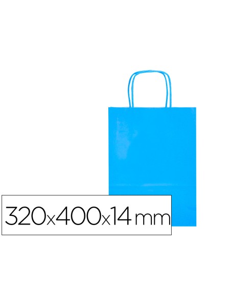 Bolsa papel q-connect celulosa celeste l con asa retorcida 320x400x14 mm