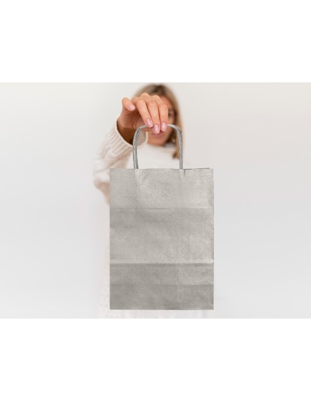Bolsa papel q-connect kraft plata l con asa retorcida 320x400x14 mm