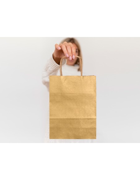Bolsa papel q-connect kraft oro l con asa retorcida 320x400x14 mm