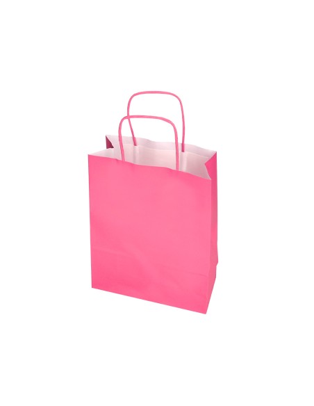 Bolsa papel q-connect celulosa rosa m con asa retorcida 270x370x12 mm