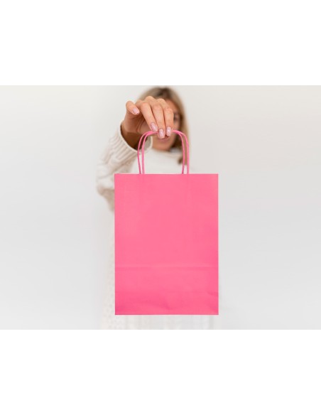 Bolsa papel q-connect celulosa rosa xs con asa retorcida 180x240x80 mm