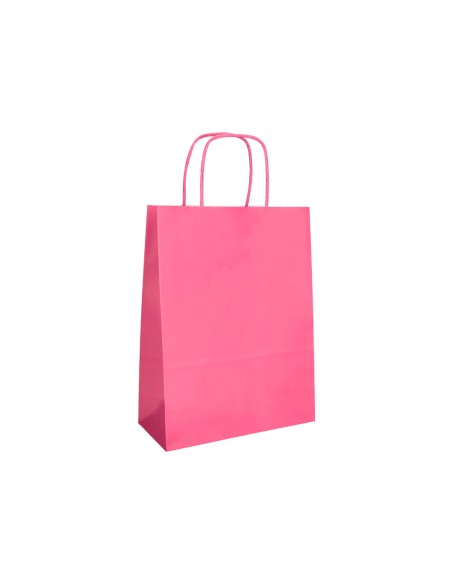 Bolsa papel q-connect celulosa rosa xs con asa retorcida 180x240x80 mm