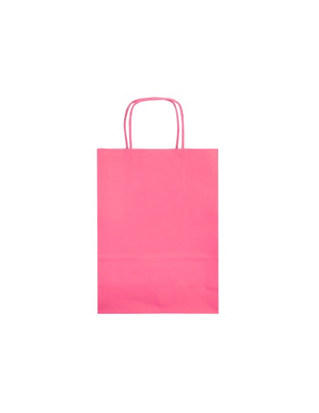 Bolsa papel q-connect celulosa rosa xs con asa retorcida 180x240x80 mm