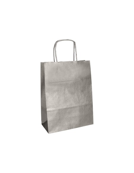 Bolsa papel q-connect kraft plata xs con asa retorcida 180x240x80 mm