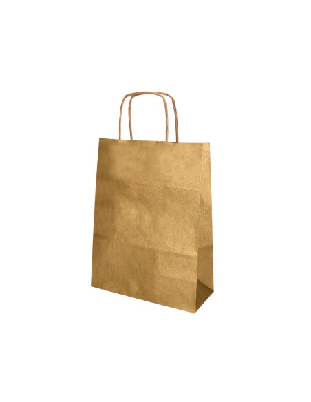 Bolsa papel q-connect kraft oro xs con asa retorcida 180x240x80 mm