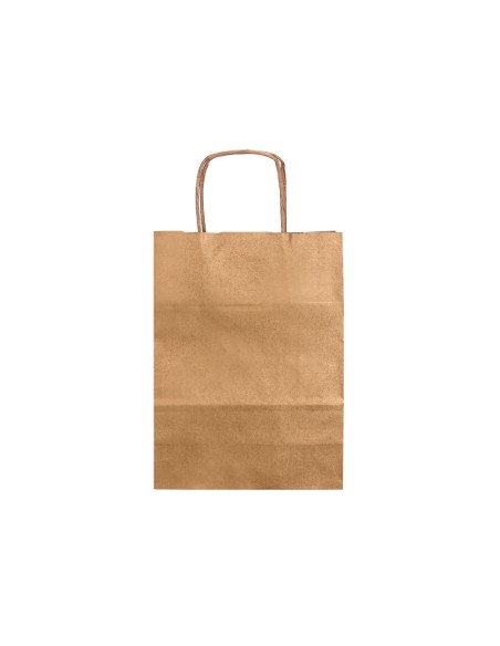 Bolsa papel q-connect kraft natural liso xs con asa retorcida 180x240x80 mm
