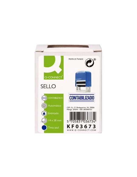 Sello entintado automatico q-connect contabilizado almohadilla 14x38 mm color azul