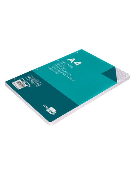 Recambio liderpapel a4 100 hojas 100g/m2 cuadro 3mm con margen 4 taladros