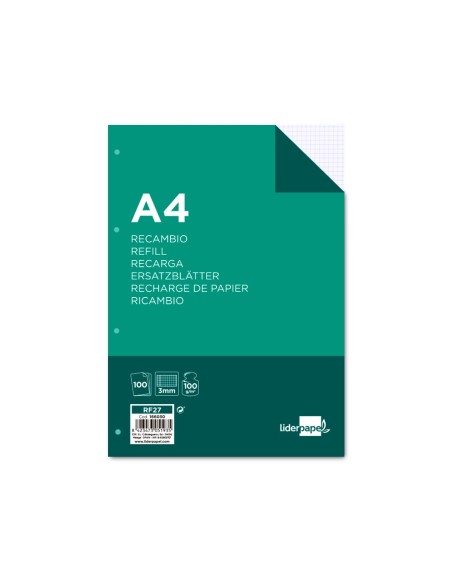 Recambio liderpapel a4 100 hojas 100g/m2 cuadro...
