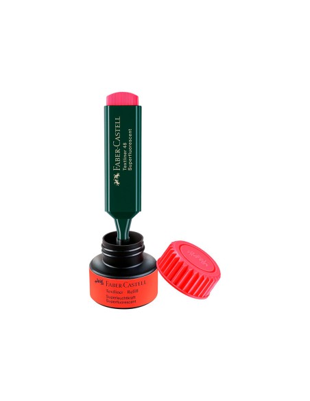 Tinta rotulador faber castell textliner fluorescente 1549 con sistema capilar color rojo bote 30 ml