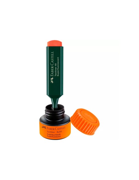 Tinta rotulador faber castell textliner fluorescente 1549 con sistema capilar color naranja bote 30 ml