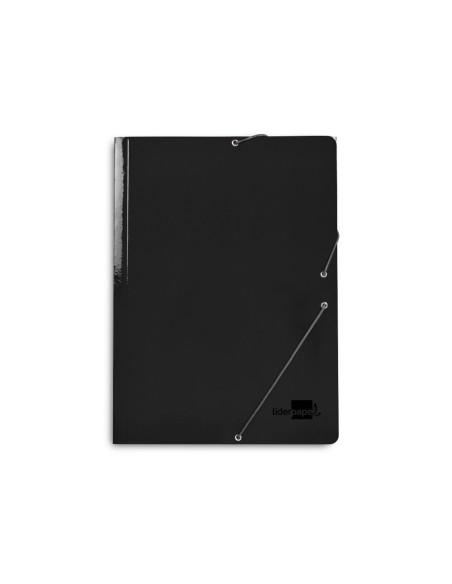 Carpeta liderpapel gomas folio 3 solapas carton plastificado color negro
