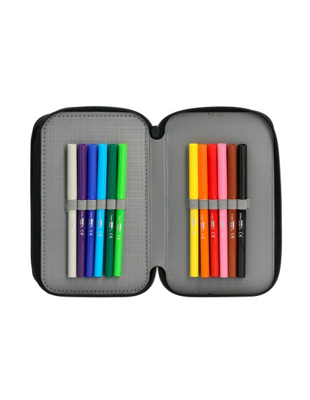 Plumier escolar antartik triple cremallera color rojo 36 piezas
