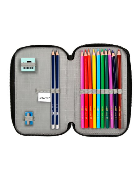Plumier escolar antartik doble cremallera color coral 28 piezas