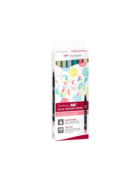 Rotulador tombow abt dual brush acuarelable doble punta fina/pincel estuche de 6 colores candy