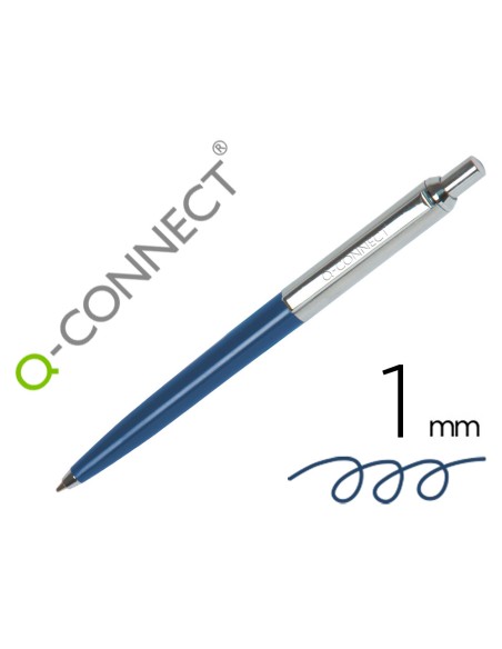 Boligrafo q-connect premium metalico retractil con clip color azul punta 1 mm
