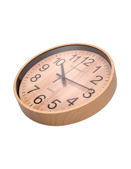 Reloj q-connect de pared de plastico redondo 25,7 cm movimiento silencioso color madera natural