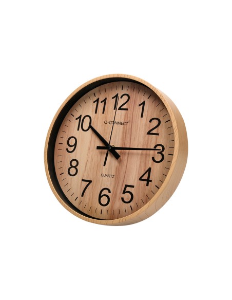 Reloj q-connect de pared de plastico redondo 25,7 cm movimiento silencioso color madera natural