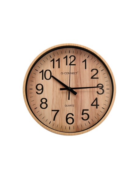 Reloj q-connect de pared de plastico redondo 25,7 cm movimiento silencioso color madera natural