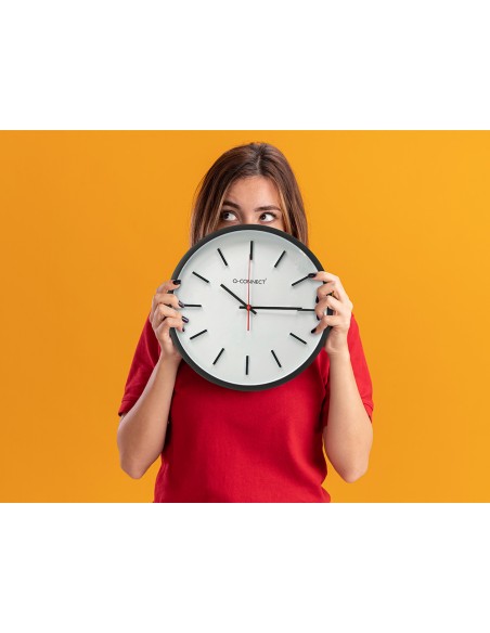 Reloj q-connect de pared de plastico redondo 34,4 cm movimiento silencioso color negro