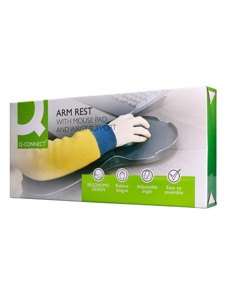 Reposabrazos ergonomico q-connect con alfombrilla de raton y apoyo de muñeca color negro 220x140x480 mm