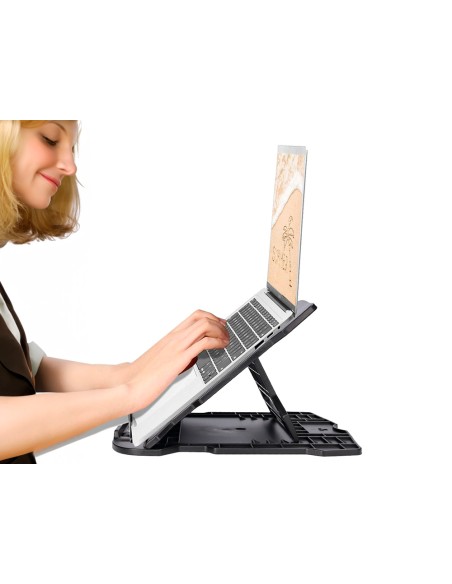 Soporte q-connect para portatil hasta 17\" ajustable 7 angulos diferentes color negro 260x280x60 mm