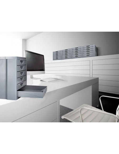 Fichero cajones de sobremesa q-connect bandeja organizadora superior 6 cajones color gris opaco