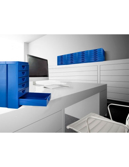 Fichero cajones de sobremesa q-connect bandeja organizadora superior 6 cajones color azul opaco