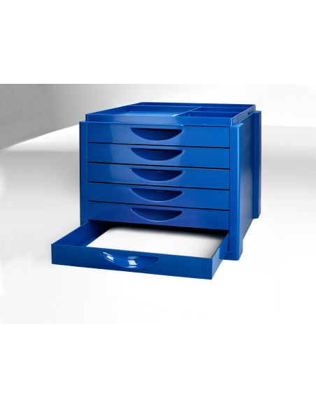 Fichero cajones de sobremesa q-connect bandeja organizadora superior 6 cajones color azul opaco