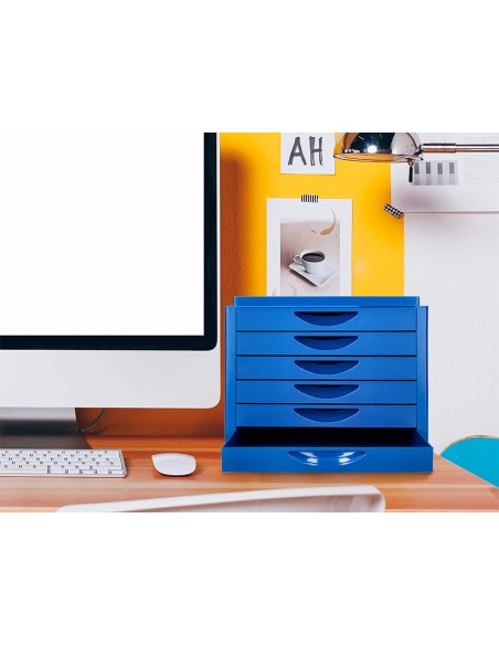 Fichero cajones de sobremesa q-connect bandeja organizadora superior 6 cajones color azul opaco