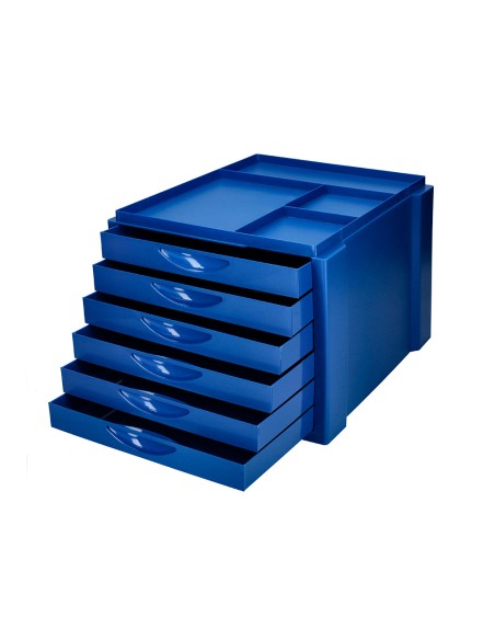 Fichero cajones de sobremesa q-connect bandeja organizadora superior 6 cajones color azul opaco