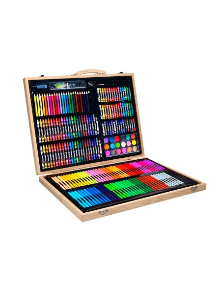 Estuche de pintura liderpapel madera 245 piezas maletin 49x36,6x4,5 cm