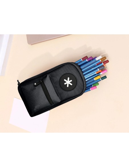 Bolso escolar portatodo antartik forma de mochila con bolsillo y 4 departamentos color negro 230x50x120 mm