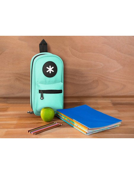 Bolso escolar portatodo antartik forma de mochila con bolsillo y 4 departamentos color menta 230x50x120 mm