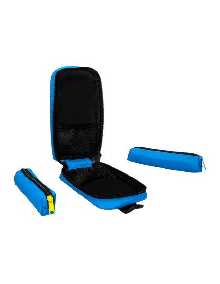 Bolso escolar portatodo antartik forma de mochila con bolsillo y 4 departamentos color azul 230x50x120 mm